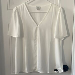 J. Crew Factory White Flutter Sleeve V-neck Blouse Relaxed Fit